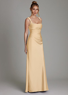 Azazie Agustina Robes de demoiselle d'honneur Robe Sirène en Satin extensible Corset Or image4