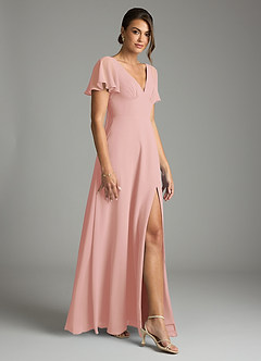 Azazie Kimber Bridesmaid Dresses Rosette A-Line Flounce Sleeve Chiffon Dress image6