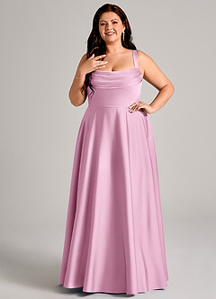 Azazie Shaude Bridesmaid Dresses Candy Pink A-Line Pleated Stretch Satin Dress image1