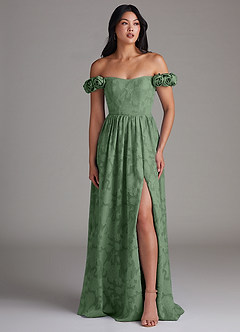 Azazie Autumn Bridesmaid Dresses Eucalyptus A-Line Off the Shoulder Floral Burnout Convertible Dress image5