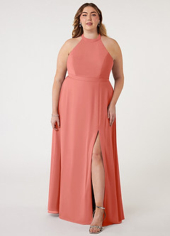 Azazie Clarice Brautjungfernkleider Eine Linie Halter Chiffon Kleid Lachsrosa image8