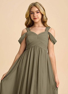 Azazie Lianne Junior Willow Green A-Line Off the Shoulder Chiffon Dress image4