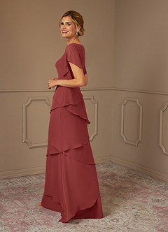 Azazie OHara Mère de la mariée Robes Robe Trapèze en Mousseline de soie Col V Terracotta image10