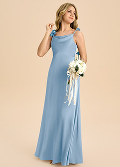 Azazie Gumdrop Junior Powder Blue Empire Pleated Stretch Satin Dress image4