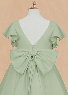Azazie Kaeya Flower Girl Dresses Dusty Sage A-Line Bow Tulle Dress image8