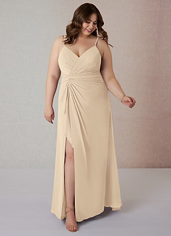 Azazie Emerald Bridesmaid Dresses Champagne A-Line Ruffled Chiffon Dress image7