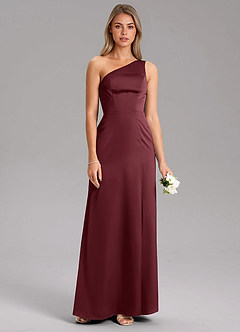 Azazie Feby Vestidos de damas de honor Vestido de Cabernet de Satén Elástico de Corte en A con Hombro unilateral image7