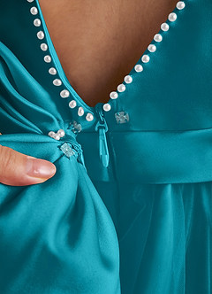 Azazie Cookie Robe Demoiselle D'honneur Fillette Robe Trapèze en Tulle Arc Jade image5