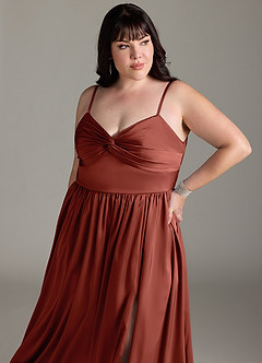 Azazie Zeya Bridesmaid Dresses Terracotta A-Line Pleated Stretch Satin Dress image14