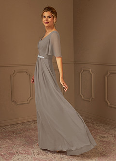 Azazie Tricia Mother of the Bride Dresses Taupe A-Line V-Neck Pleated Chiffon Dress image2