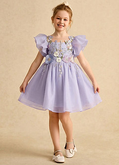 Azazie Camille Flower Girl Klänningar Klä A-Line i Spets med ärmar image1