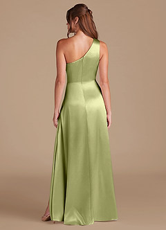 Azazie Brooke Bridesmaid Dresses Pistachio A-Line One Shoulder Metallic Satin Dress image7