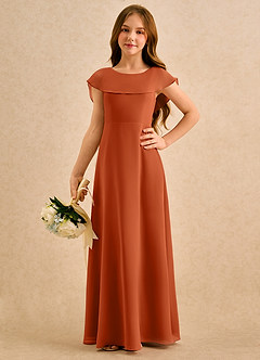 Azazie Kittie Girls Formal Robe Demoiselle D'honneur Fillette Robe Trapèze en Mousseline de soie Orange Brûlée image5