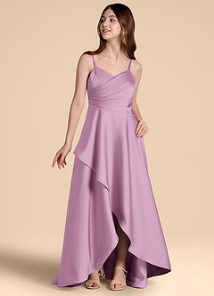 Azazie Prisha Junior Linia A Pofałdowany Satyna elastyczna Długość podłogi Młodsza druhna Sukienka image4