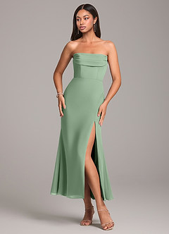 Azazie Saige Bridesmaid Dresses Matcha Sheath Off the Shoulder Chiffon Convertible Dress image6