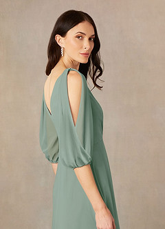 Azazie Bronwyn Mother of the Bride Dresses Silver Sage A-Line V-Neck Ruched Chiffon Dress image5