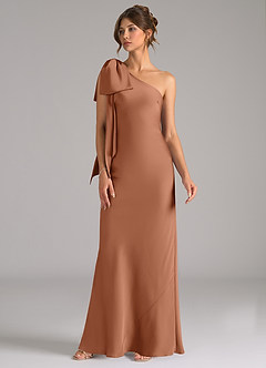 Azazie Capri Robes de demoiselle d'honneur Robe Sirène en Satin extensible Ue épaule Bronze image4