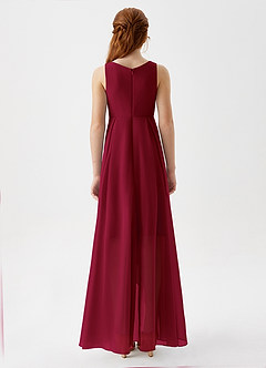 Azazie Lizette Junior Burgundy A-Line Pleated Chiffon Dress image6