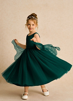 Azazie Pear Flower Girl Dresses Pine Ball-Gown Bow Tulle Dress image2