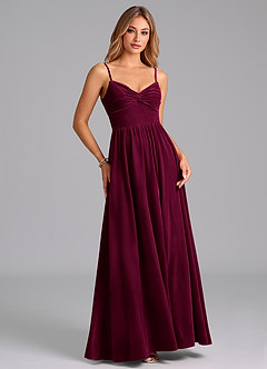Azazie Zeya Vestidos de damas de honor Vestido de Cabernet de terciopelo de Corte en A con Plisado image3