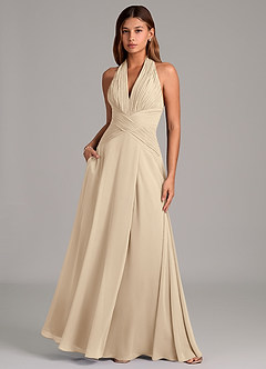 Azazie Elizabeth Bridesmaid Dresses Champagne A-Line Pleated Chiffon Dress image5