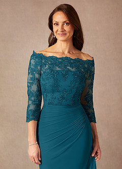 Azazie Rhonda Mother of the Bride Dresses Ink Blue Mermaid Off the Shoulder Mesh Dress image7