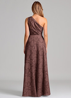 Azazie Phaedra Brautjungfernkleider A-Linie One-Shoulder Blumen-Burnout Kleid Espresso image6