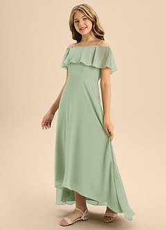 Azazie Maggie Junior Dusty Sage A-Line Off the Shoulder Chiffon Dress image4