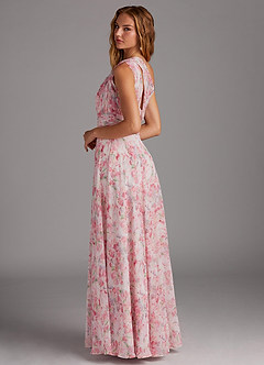 Azazie Charlize Brautjungfernkleider A-Linie One-Shoulder Chiffon Kleid Abstraktes Aquarell Mit Blumen image4