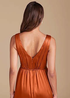 Azazie Tanicia Bridesmaid Dresses Burnt Orange A-Line Pleated Metallic Satin Dress image5