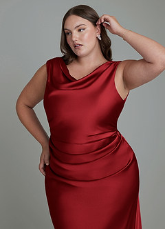 Azazie Kieryn Bridesmaid Dresses Scarlet Mermaid Pleated Stretch Satin Dress image12