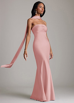 Azazie Saylor Vestidos de damas de honor Vestido de Rosa Empolvado de Satén Elástico de Corte Sirena con Sin tirantes image10