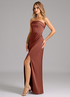 Azazie Aretha Bridesmaid Dresses Auburn A-Line Strapless Stretch Satin Convertible Dress image3