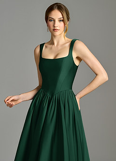 Azazie Verina Bridesmaid Dresses Dark Green A-Line Pleated Stretch Satin Dress image2