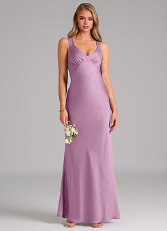 Azazie Kamila Bridesmaid Dresses Wisteria A-Line Pleated Stretch Satin Dress image1