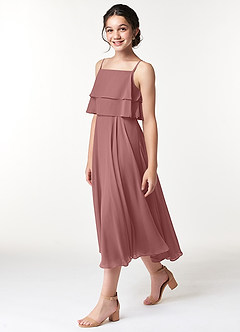 Azazie Ensley Junior Desert Rose A-Line Pleated Chiffon Dress image3