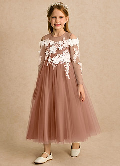 Azazie Lilah Blumenmädchenkleider A-Linie Spitze Tüll Kleid Bronzer image5