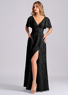 Azazie Kimber Jurken voor bruidsmeisjes Jurk van Bloemen Burn-out met A-Lijn met Zakken Zwart image6