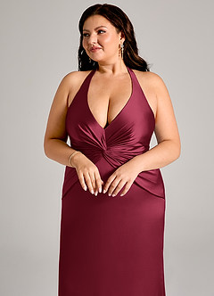 Azazie Valerie Robes de demoiselle d'honneur Robe Sirène en Satin extensible Plissé Bourgogne image8