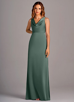 Azazie Wrenlee Bridesmaid Dresses Sea Moss A-Line Stretch Satin Dress image6