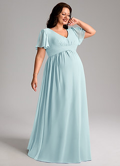 Azazie Verna Maternity Bridesmaid Dresses A-Line V-Neck Ruched Chiffon Floor-Length Dress image7