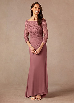 Azazie Rhonda Abiti per la Madre della Sposa Abito Sirena in Maglia a Spalla Scoperta Rosa Del Deserto image5