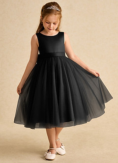 Azazie Winnie Abiti da Ragazza di Fiori Abito Principessa in Tulle Fiocco Nero image2