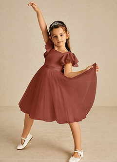 Azazie Kaeya Flower Girl Dresses Auburn A-Line Bow Tulle Dress image2