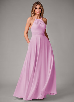 Azazie Amalia Bridesmaid Dresses Candy Pink A-Line Pleated Chiffon Dress image1