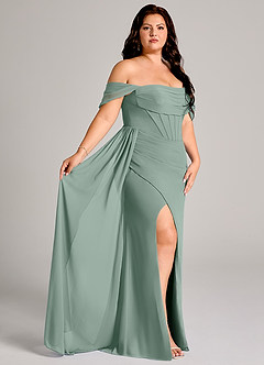 Azazie Amyra Robes de demoiselle d'honneur Robe Fourreau Convertible en Mousseline de soie Épaules dénudées Sauge D'argent image11