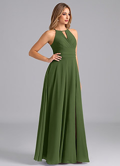 Azazie Denver Vestidos de madrinha de casamento Vestido Oliva de Chiffon de Linha A com Plissado image4