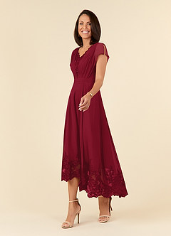 Azazie Palana Mother of the Bride Dresses Burgundy A-Line Lace Chiffon Dress image2