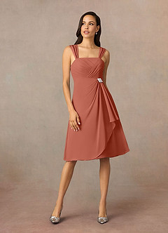 Azazie Olivia Vestidos para mãe da noiva Vestido Argila de Chiffon de Linha A com Plissado image3