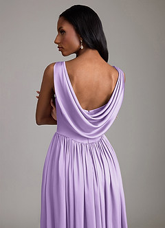 Azazie Novi Bridesmaid Dresses Lilac A-Line with Pockets Stretch Satin Dress image4